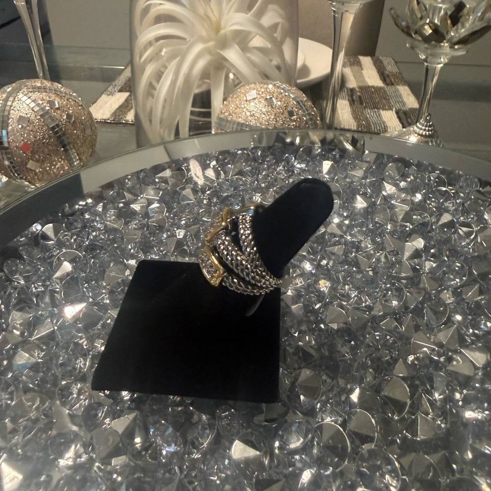 Designer Inspired Two Tone Cable Wrap Ring Pave C… - image 8